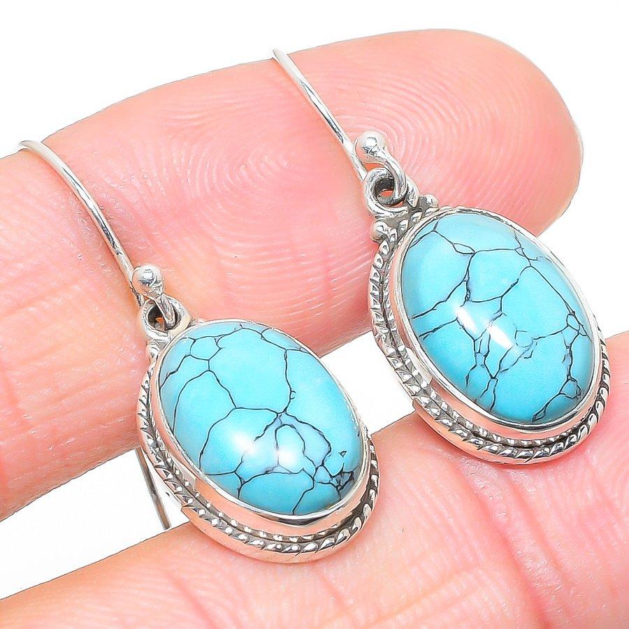Серьги ручной работы из чистого серебра 925 пробы с натуральным бирюзовым камнем 1,25 дюйма j8h53