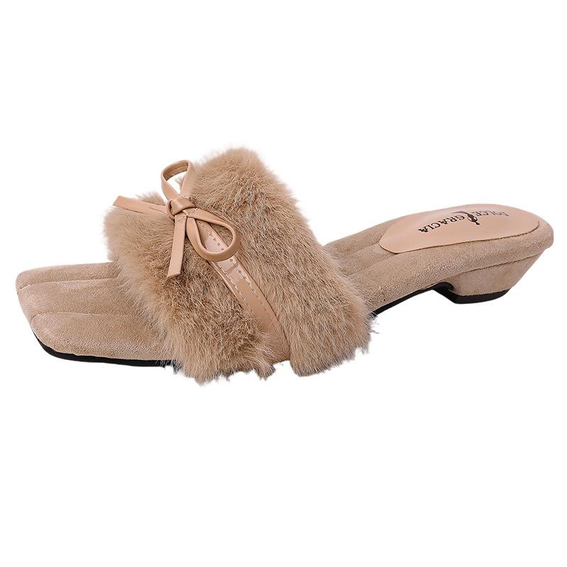 Осенне-зимняя мода ретро бант танкетка пушистые тапочки простые повседневные уличные женские хлопковые мопы