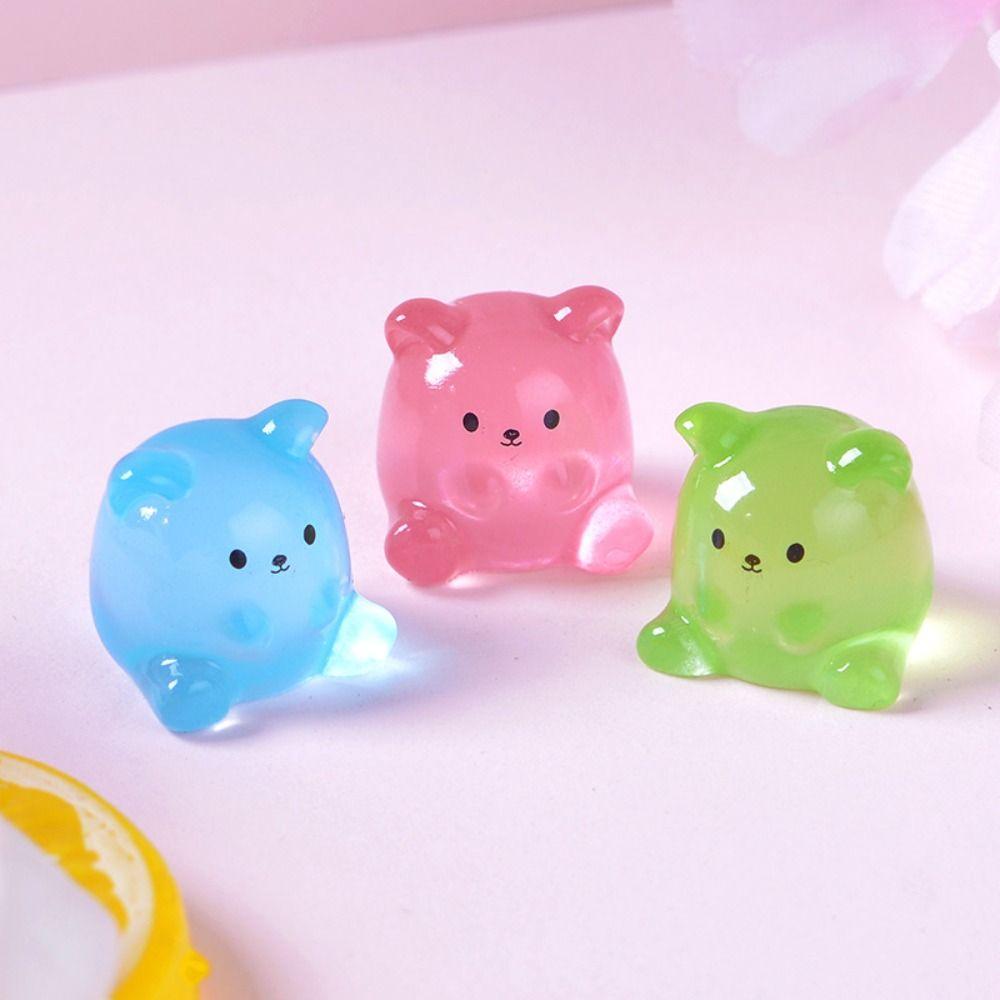 Resin Crafts Luminous Small Bear Figurines Cartoon Small Bear Statue Micro Landscape Ornaments