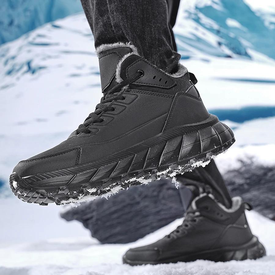 Fashion Men Winter Snow Boots Warm Flocking Thick High Top Outdoor Cotton Shoes Waterproof Anti-slip Cotton Boots