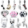 New 925 Sterling Copper Cute Cat Dog Paw Prints Night Moon Sunglasses Pendant DIY Beads Fit Pantaro Charms Bracelet Fine Zircon