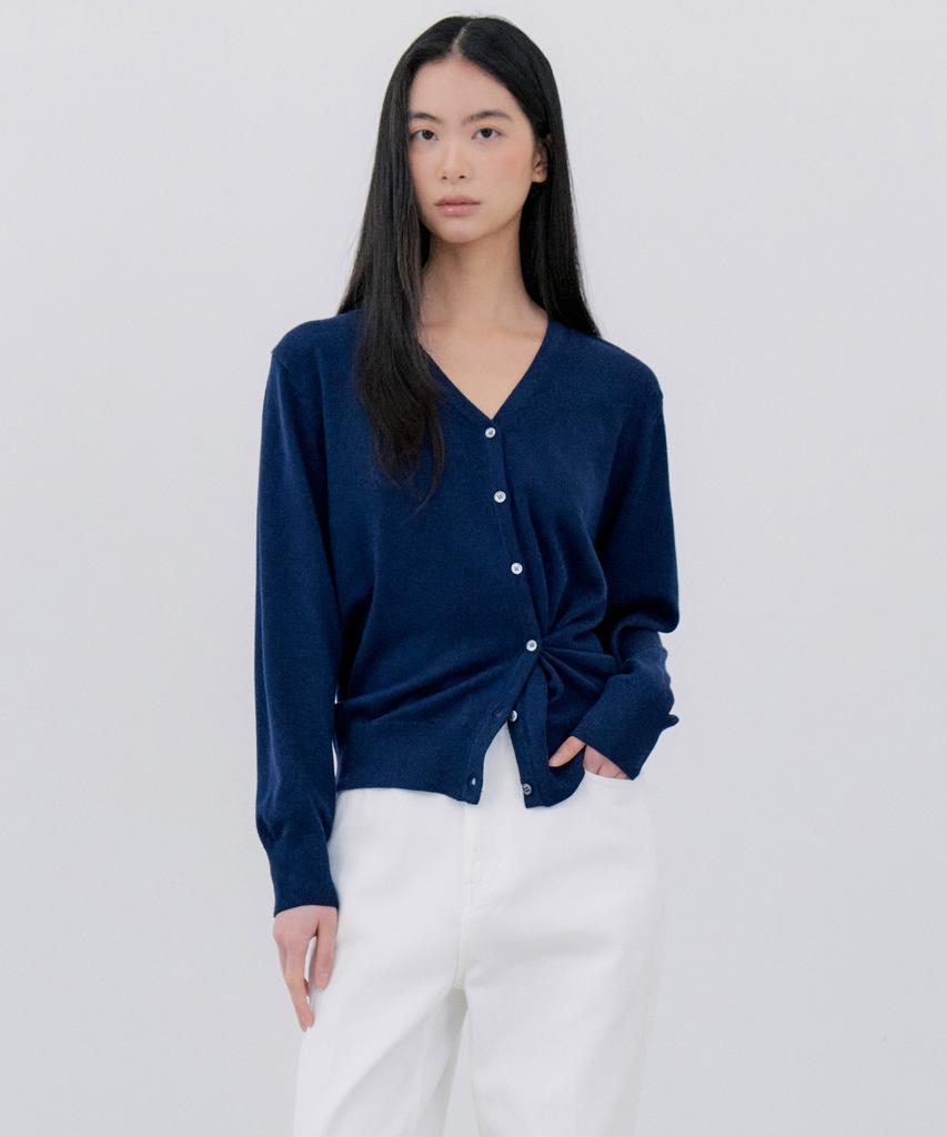 NOTIA Wool Silk V-Neck Cardigan - Navy
