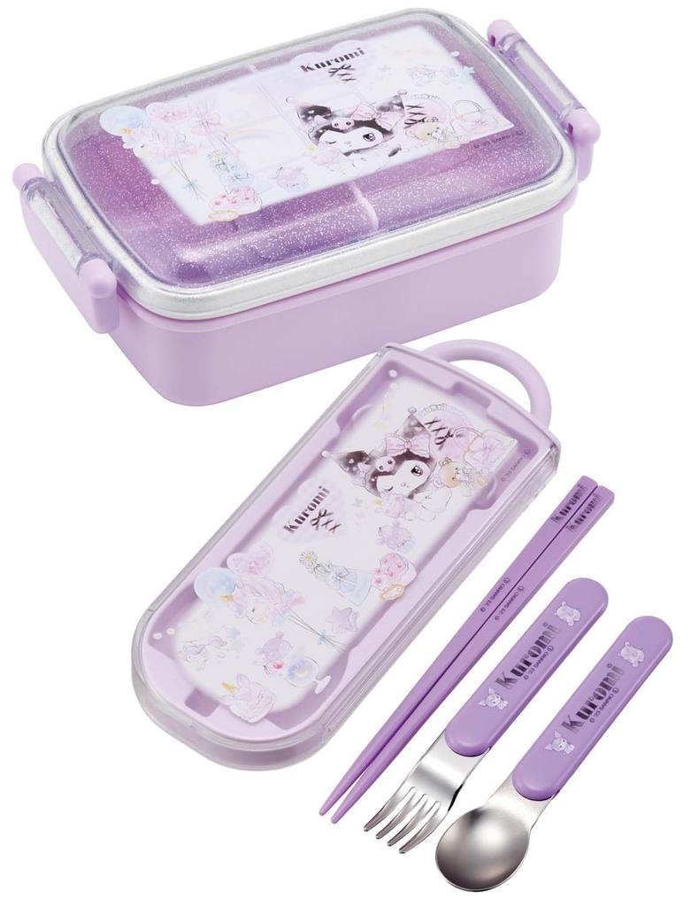 Набор ланч-боксов Skater Trio с и с Куроми и для Сделано в Японии (TACC2AG-A) Палочки для еды, Ложка, Вилка, Sanrio, Детские, Антибактериальные, Легко открывающиеся