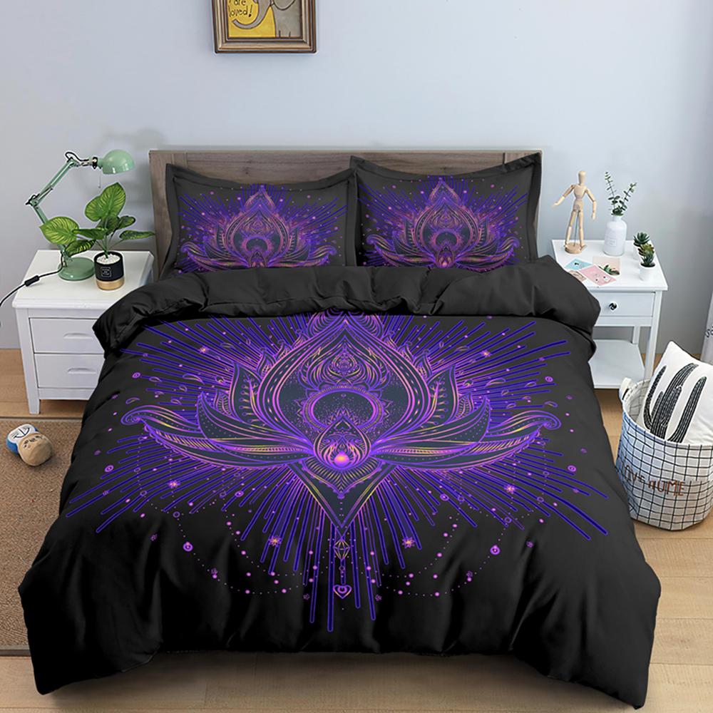 Комплект пододеяльников Lotus Queen King Size с 3D-принтом Boho Luxury Polyester Quilt Covers Постельное белье в стиле бохо для детей Комплект постельного белья