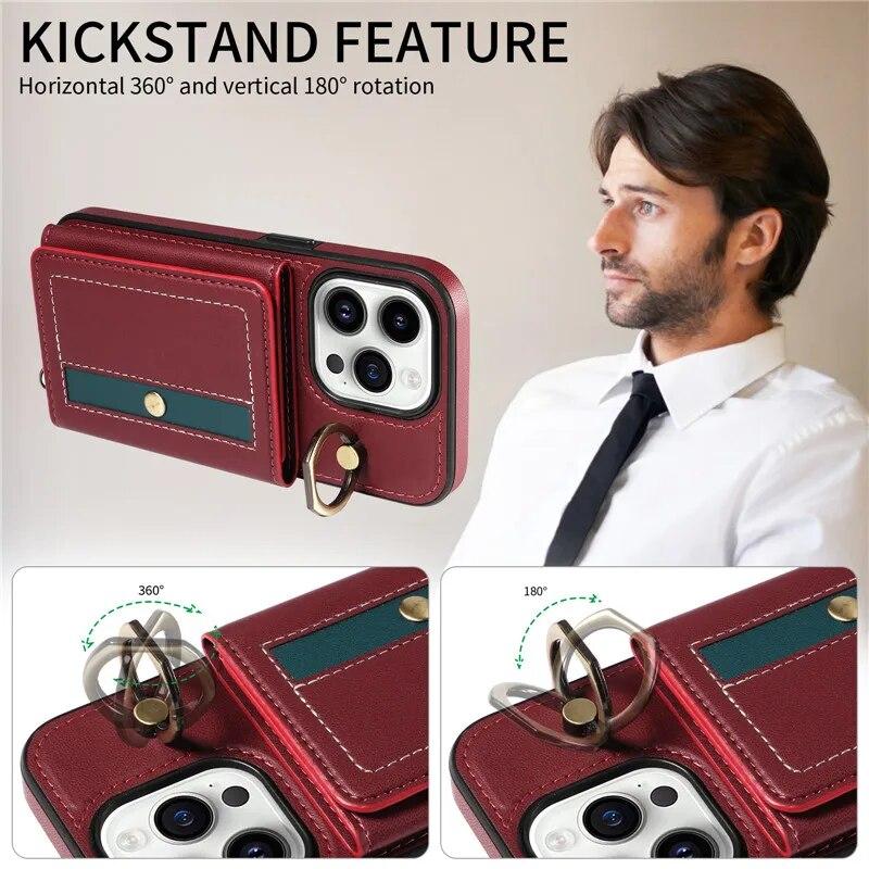 Кожаный чехол-кошелек с ремешком с кольцом для iPhone 15 Pro Max 14 Plus 13 Pro 12 Samsung Galaxy S24 Ultra S23 S22 21 FE A25 A15 A54 A34 A14, раскладной чехол для телефона
