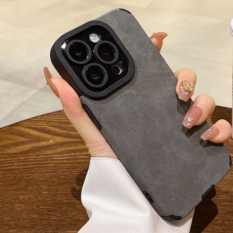 Luxury Plush PU Plush Leather Case Shockproof Shell Mobile Phone Full Back Cover for iPhone