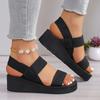 Black Elastic Band Wedge Sandals for Women Summer 2025 Lightweight Non Slip Beach Shoes Woman Plus Size Fashion Platform Sandals