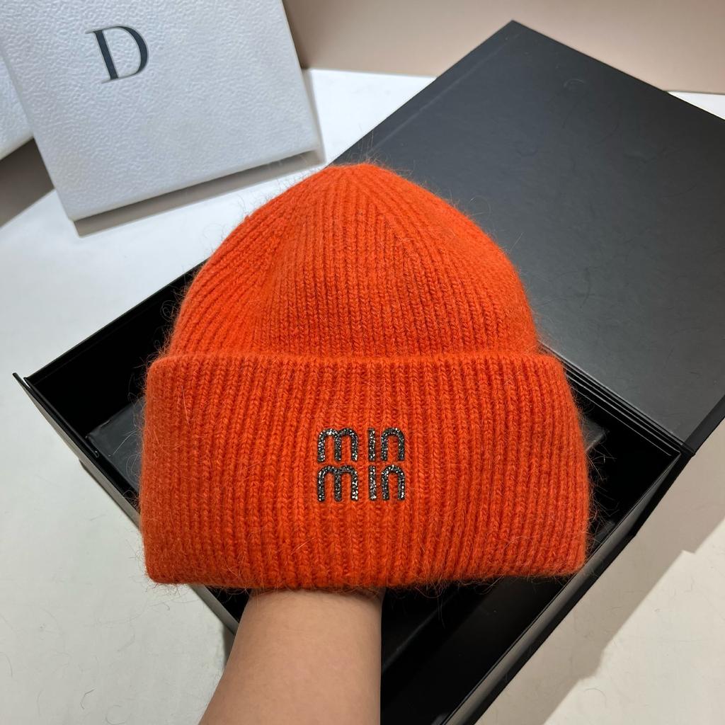 [Rabbit Fur] Min Thickened And Enlarged Double-Folded Edge Small Knitted Hat Winter Warm Plush Hat