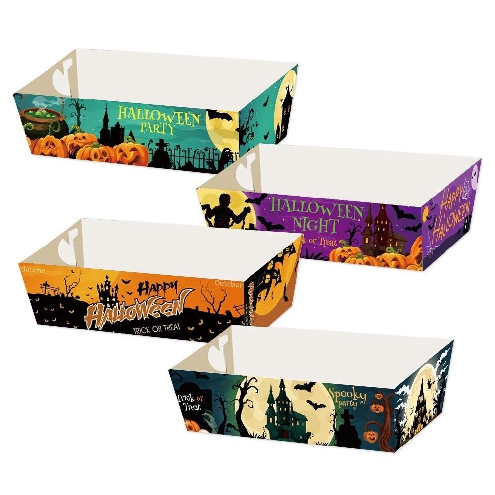 12pcs Sturdy Halloween Party Tray Rectangular Snack Paper Boxes Cookie Tray Halloween Party