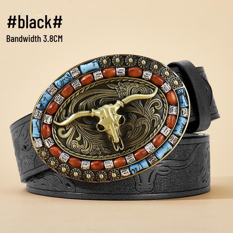 "Western Cowboy Leather Belt - Large Plate Trend, American Street Style, Youth Outerwear Accessory"