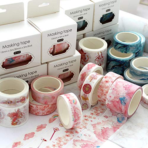 YUBBAEX 3 volumes masking tape Japanese style printing Super cute style Thin Can be used for gift wrapping, DIY crafts, notebook decoration (Lace