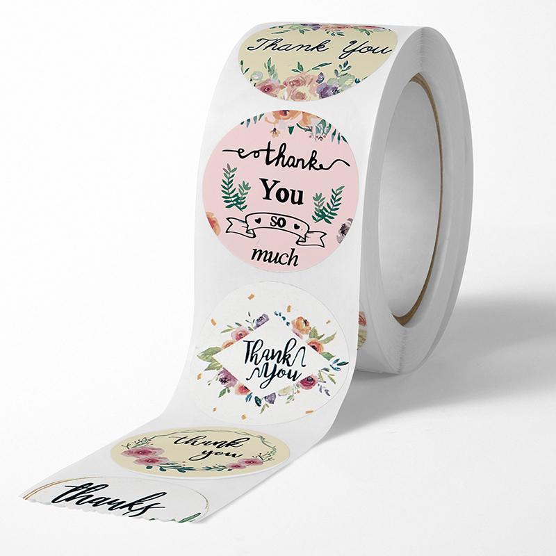 500 шт. 1 дюйм романтические цветы спасибо наклейки рулон для конверта свадебные украшения коробка канцелярские принадлежности печать наклейка подарочная этикетка
