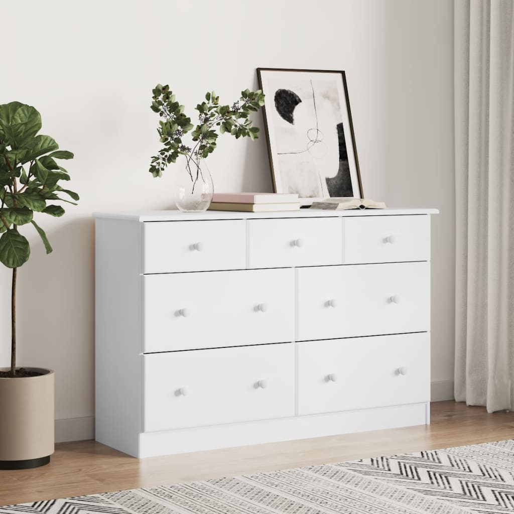 ALTA White Chest of Drawers 112 x 35 x 73 cm Solid Pine Wood
