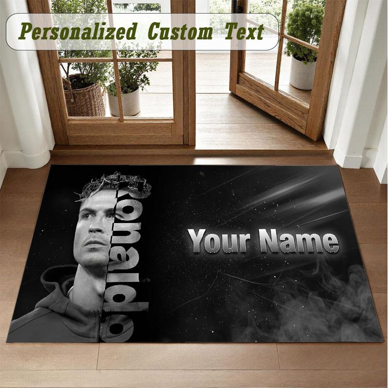 Crystal Velvet Square Rug Custom NameCristiano Ronaldo Pattern Non Slip Home Floor Decor Rug