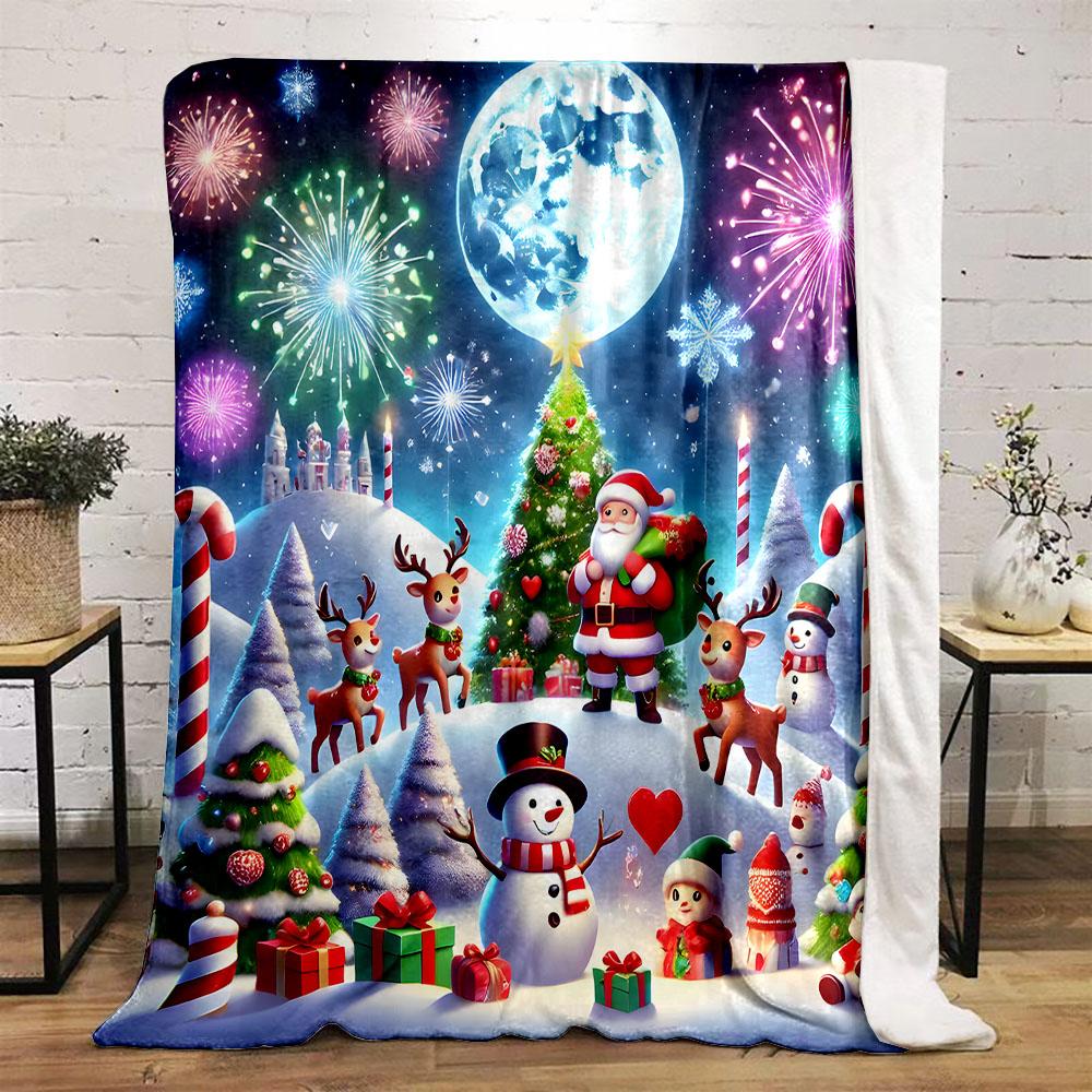 Christmas Wonderland with Santa & Reindeer Patterned flannel blanket perfect for the bedroom living room, sofa, or a little nap