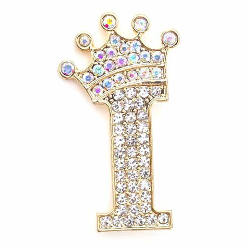 Fashion Crown 26 Initial Letters A To Z Crystal Rhinestone Brooch Pins Women