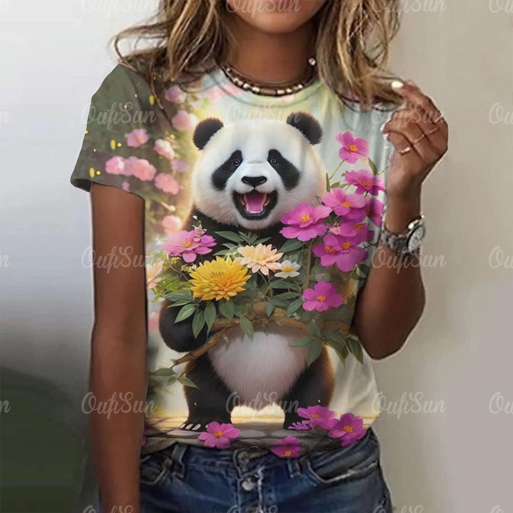 Vintage Kawaii Panda Anime Print T Shirt Funny Women Summer Casual Short Sleeve Tshirts Female Loose Tops Ropa Y2k Hombre Tees