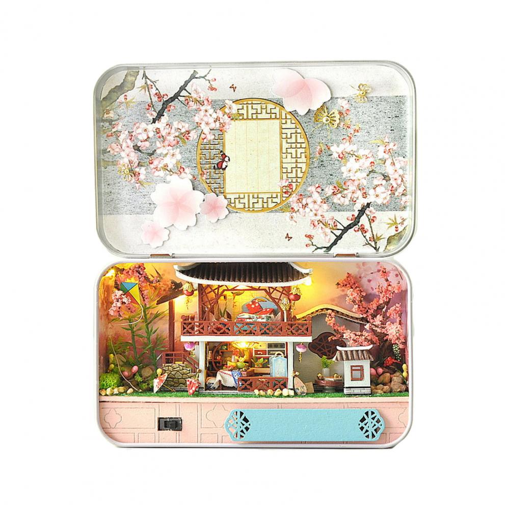 Зимний миниатюрный декор для дома, набор для самостоятельного изготовления миниатюрного дома, сезонные украшения для миниатюрного дома ручной работы из железной коробки со светодиодами для самостоятельного изготовления