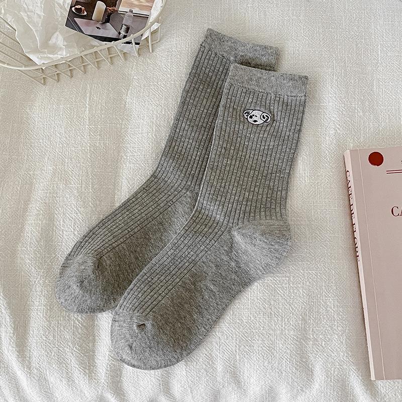 Белые носки с щенками для женщин на осень и зиму, однотонные хлопковые носки, милые мультяшные носки до середины икры без косточек для женщин