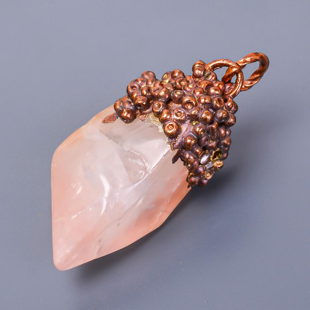 Fancy Natural Rose Quartz Rough Copper Best Sisters Gift Trendy Pendant Jewelry V-5