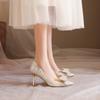 Shiny Sequins High Heels Pumps Women 2024 New Crystal Bowtie Thin Heeled Wedding Party Shoes Woman Luxury Pointed Toe Red Pumps