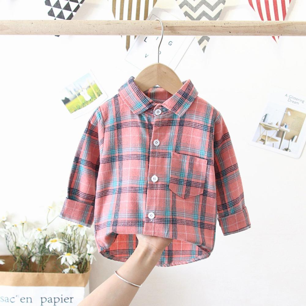 Boys Long Sleeve Plaid Shirt for Spring Autumn Korean Casual Top