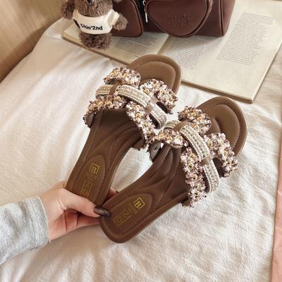 Модные шлепанцы Xiaoxiangfeng на плоской подошве, с перемычкой, для пляжа, шлепанцы высокой ценности, женская обувь, лето 2025, новый сказочный стиль