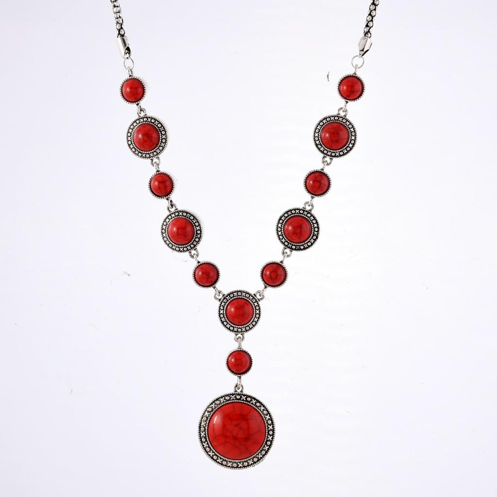 Boho Western Ethnic Vintage Antique Silver Alloy Geometric Imitation Turquoise Necklace Party Accessories For Women