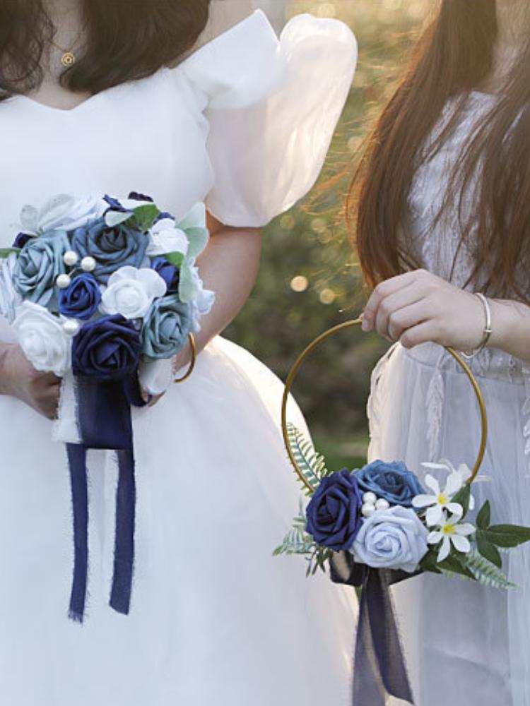 1Pc Metal Wreath Bridesmaid Handheld Wreath Artificial Garland Silk Flower Fake Flower Indoor Outdoor Decoration for Wedding Engagement Ceremony