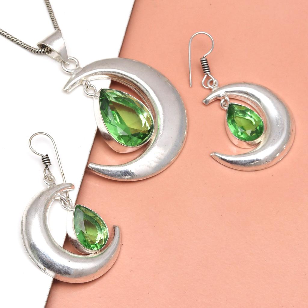 Peridot Gemstone Pendant Jewelry Set Quartz Necklace 18-20''