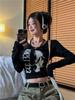 Fashion Woman Tshirts 2023 Slim Women Goth T-shirt Long Sleeve Crop Tops Y2k Top Clothing Korean T Shirt
