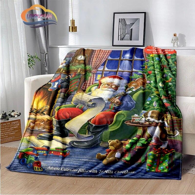 Christmas Series Flannel Cashmere Blanket Santa Pattern Comfortable Warm Sofa Bed Gift Blanket