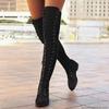 Sexy Rome Style Women Flats Lace Up Over Knee Boots Woman Suede Long Boot Winter Thigh High Boots