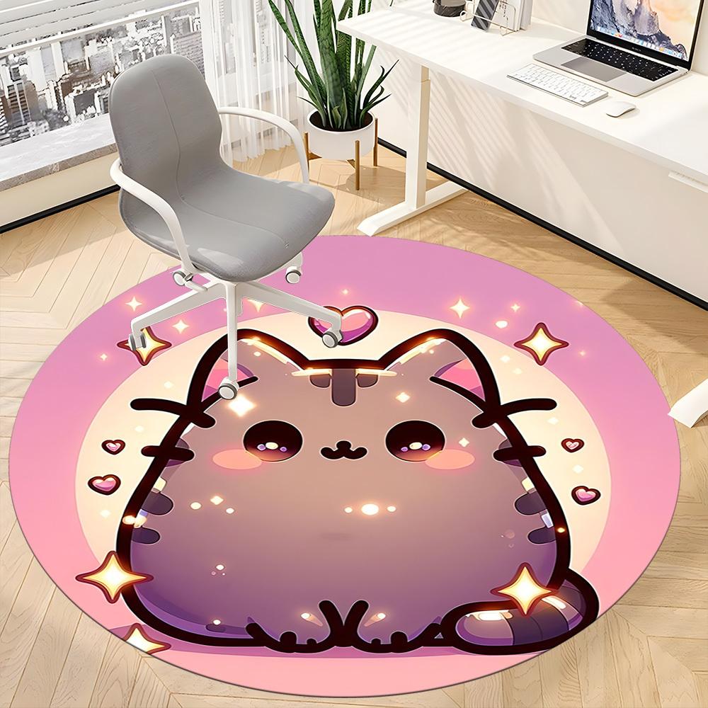 1 шт. Милый кот Пушин Круглый коврик для офиса, под офисные стулья, спальни, гостиной, домашний декор, Декор комнаты, Доступен в различных размерах
