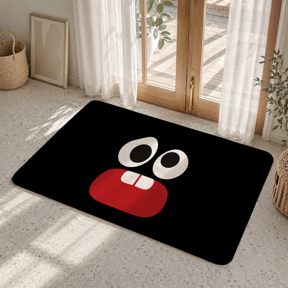 Cute Cartoon Eyes Floor Mat Flannel Rug Non Slip Absorbent Soft Washable For Entryway Hallway Bathroom Kitchen Decor