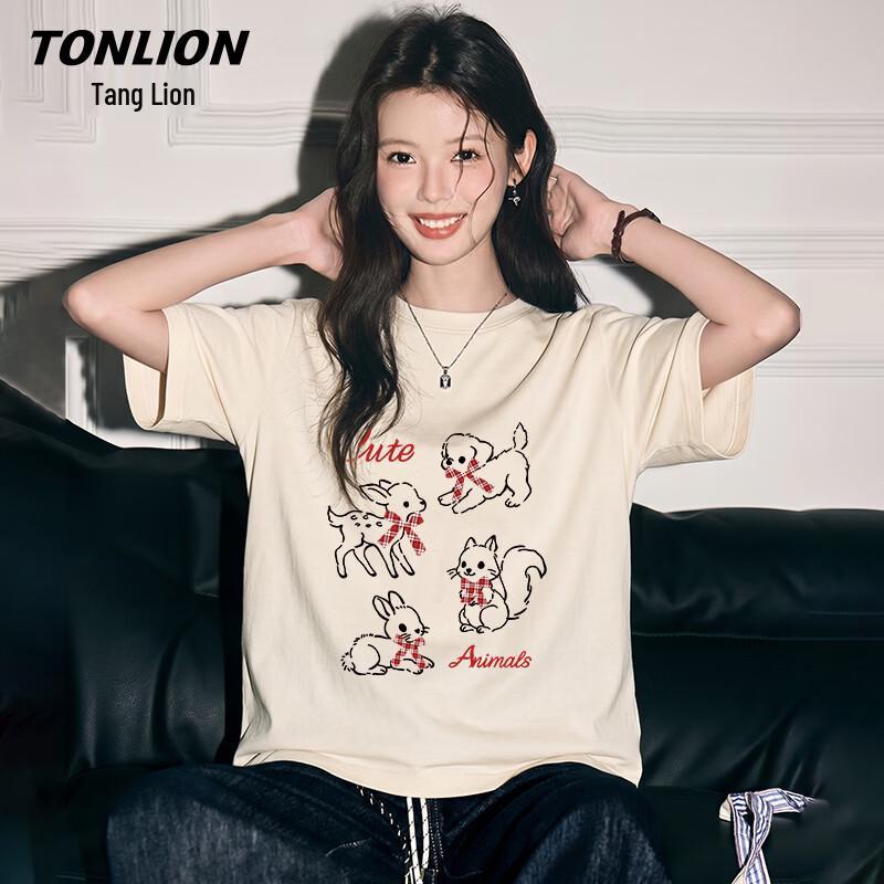 Женская свободная хлопковая футболка TonLion с принтом
