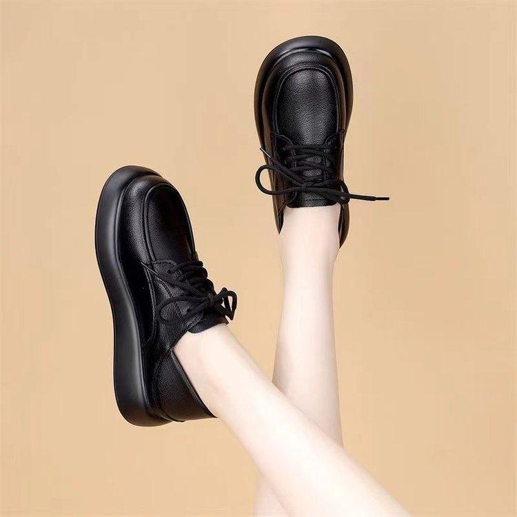 Flat-bottomed British Style Small Leather Shoes 2025 Autumn New Lace-up Two Wear Loafers Long Standing Not Tired Work Single Shoes