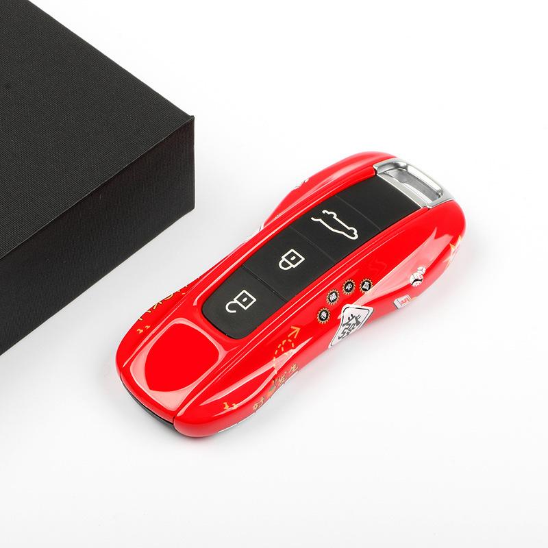 AABKR1 Red Mahjong Painting Car Key Case for Porsche Boxster Cayman Panamera Cayenne Macan 718/911 Taycan
