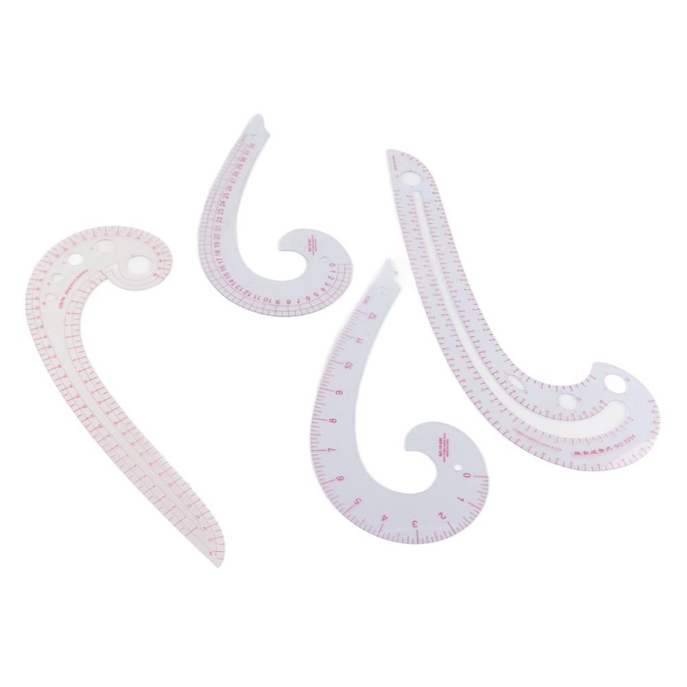 4pcs Lightweight Sewing Trimming Ruler Comma Shaped Curve Ruler Set For Designers