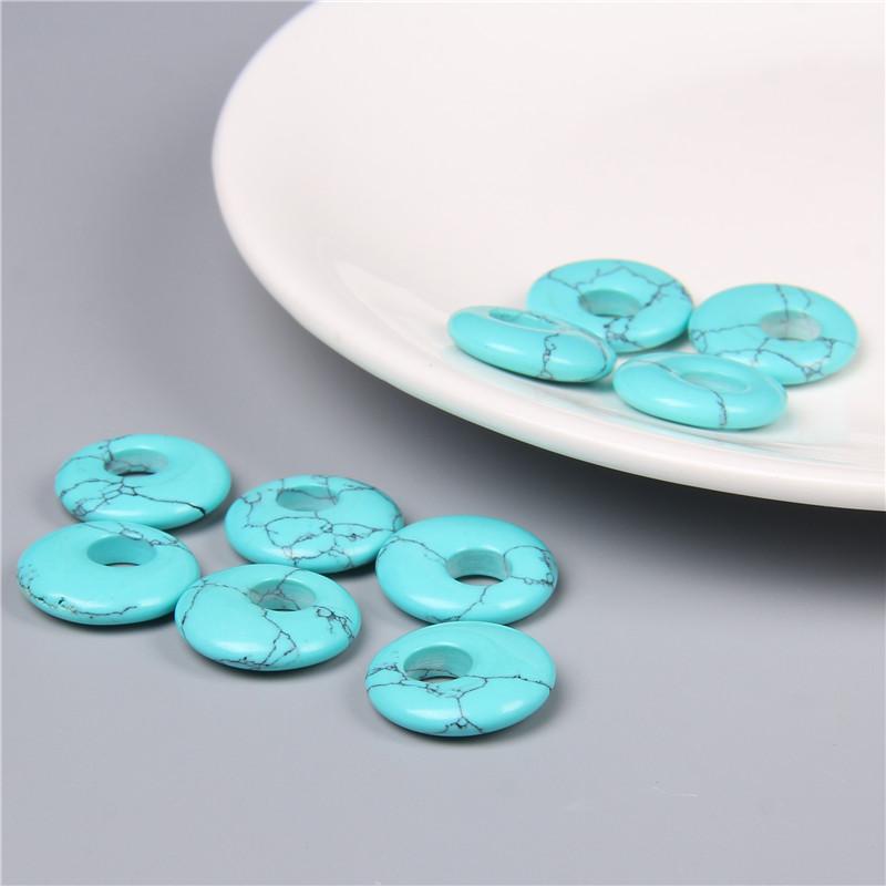 5pcs 18mm Round Donut Charms 5mm Big Hole Natural Stone Quartz Crystal Gogo Semi-Porous Pendant DIY Necklace Earring Making