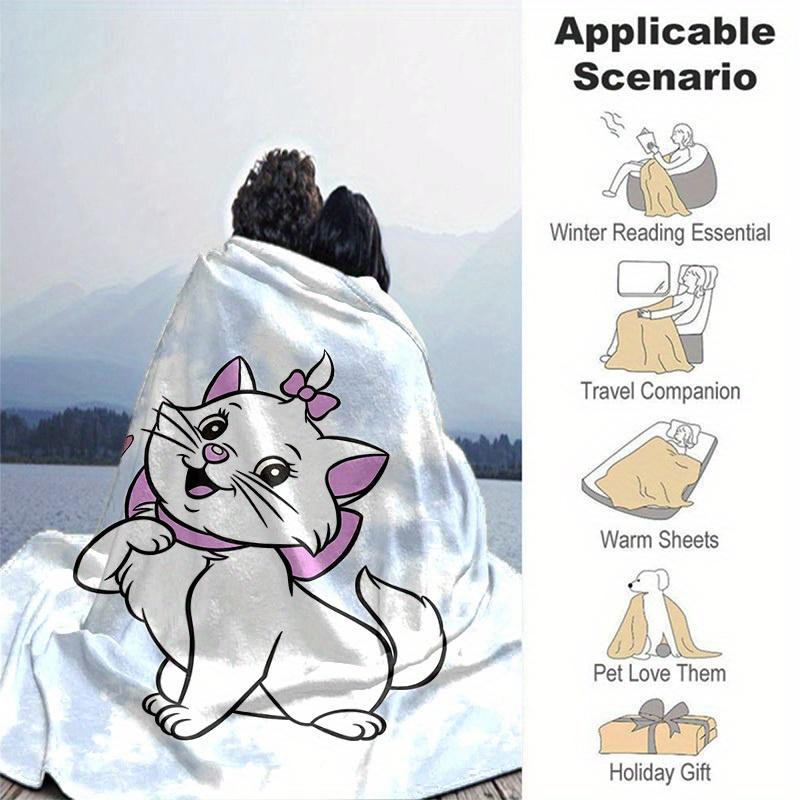 1PC Cute Cartoon Marie Cat Design Blanket, Seasonal Universal, Home Decoration, Throw Blanket, Soft Flannel Throw Blanket, Versatile & Cozy for Bedroo