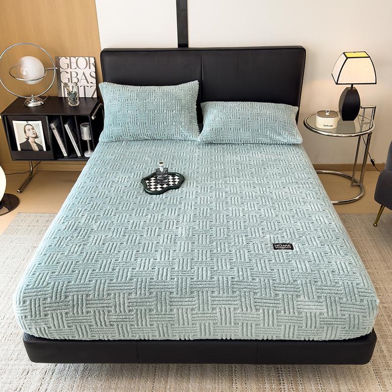 Горячая Зимняя Теплая Коралловый Флис Простыня на Резинке Эластичный Наматрасник Чехол Пушистый Плюшевый Постельное Белье Пара Двуспальная Кровать Кинг-Сайз