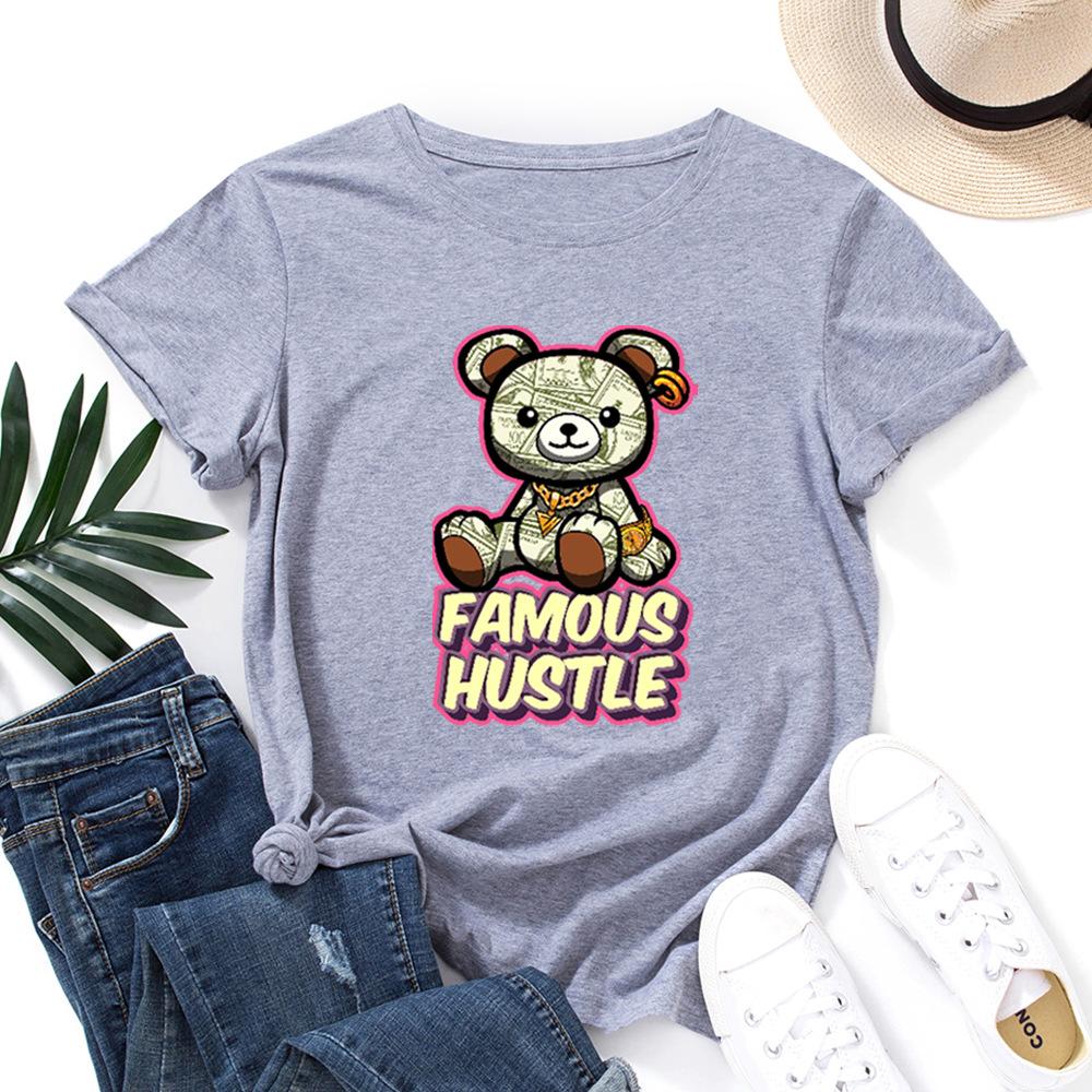 Знаменитая футболка Hustle из хлопка с коротким рукавом и круглым вырезом для женщин, 2D-принт, топы
