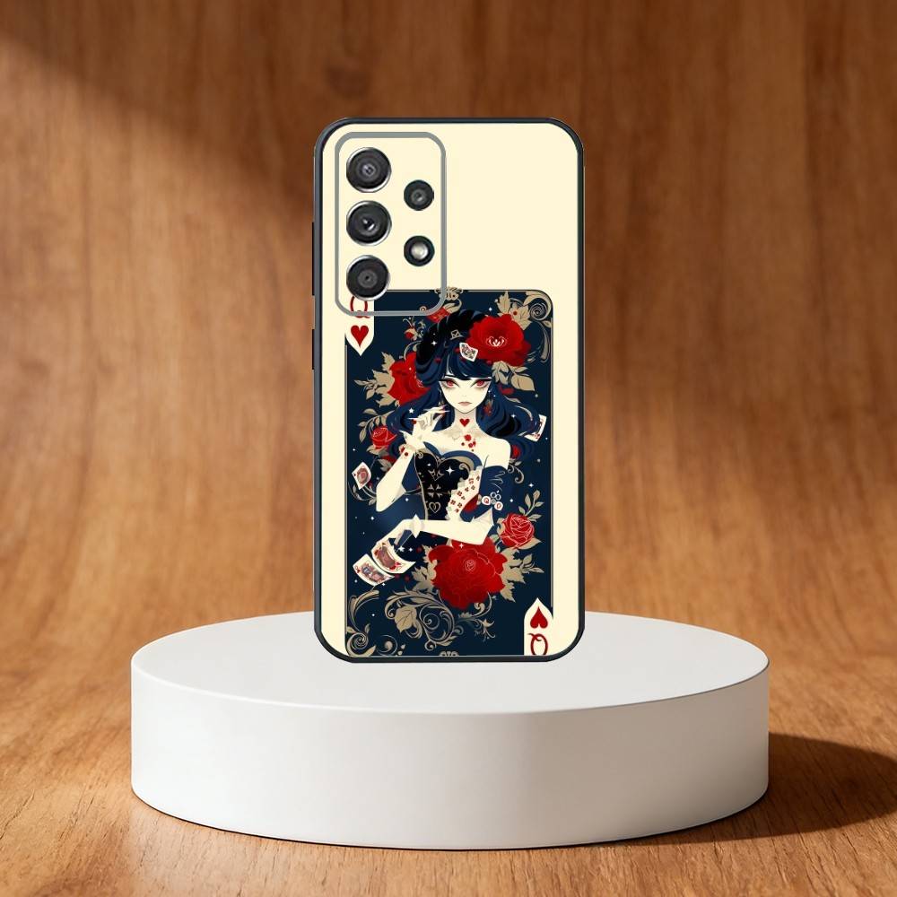 Чехол для телефона с игральной картой "Дама червей" Для Samsung S25, S24, S21, S22, S23, S30, Ultra, S20, Plus, Fe, Note, 10, 9, 5G Черный Чехол