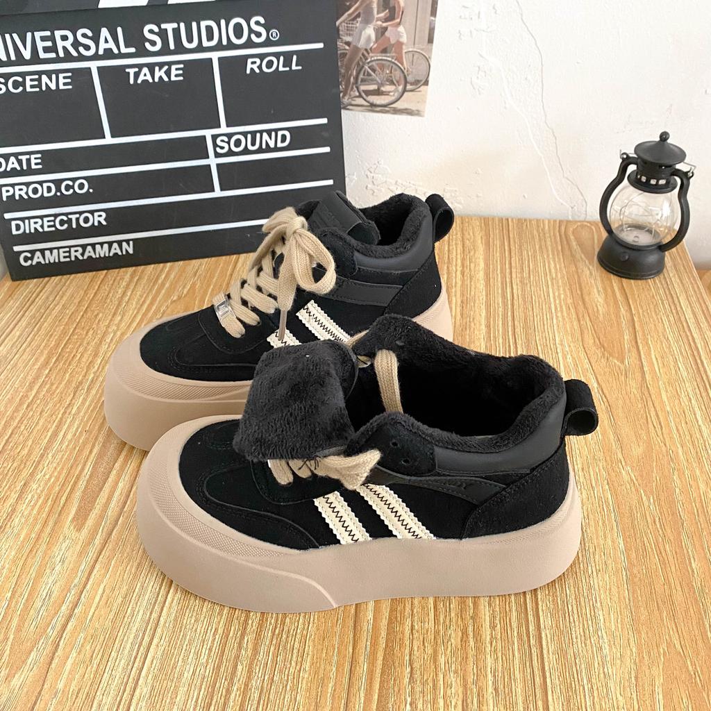 A9874 Latex Insole/thick-soled Velvet High-top German Training Shoes Women's Board Shoes Cotton Shoes 2024 New Winter Warm