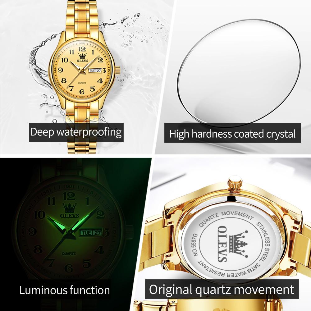 OLEVS 5567 Women's Quartz Watches Simple Elegant Large Digital Dial Ladies Wristwatch Stainless Steel Waterproof Watch for Women