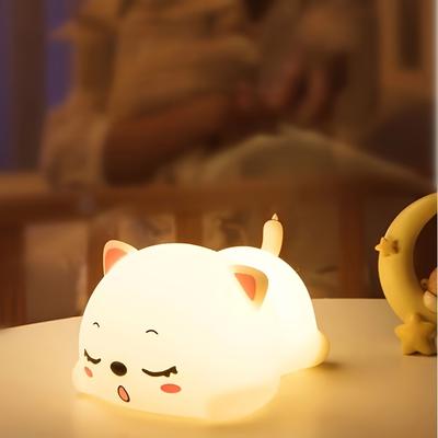 Светодиодный ночник с милым котенком, перезаряжаемый через USB-порт - креативный дизайн с изображением мультяшного кота, сенсорное управление, идеально подходит для домашнего декора и подарков на день рождения