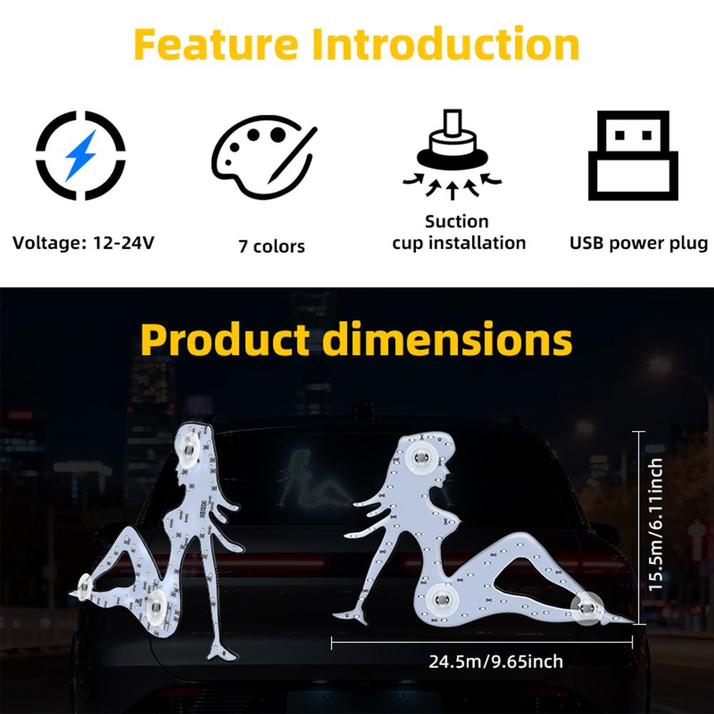 Забавная USB-подсветка для красоты девушки, светодиодный свет, декоративный свет на заднее стекло автомобиля, высокая яркость, автомобильное декоративное устройство для розыгрыша