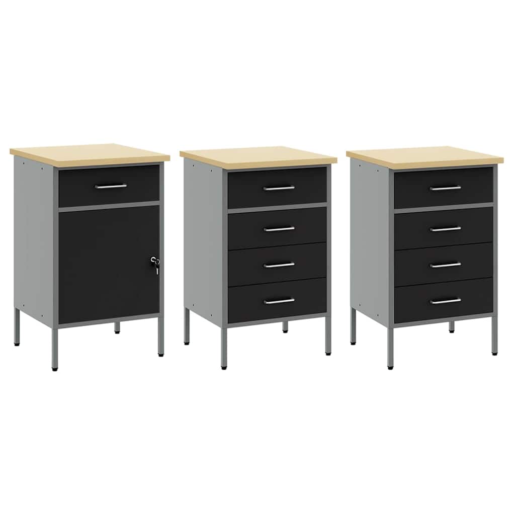 Work Cabinet Set with Drawers and Storage 8 Pieces Black