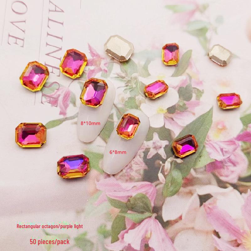 Прямоугольные восьмиугольные наклейки для дизайна ногтей - хрустальные стеклянные бриллианты и цветные сахарные камни